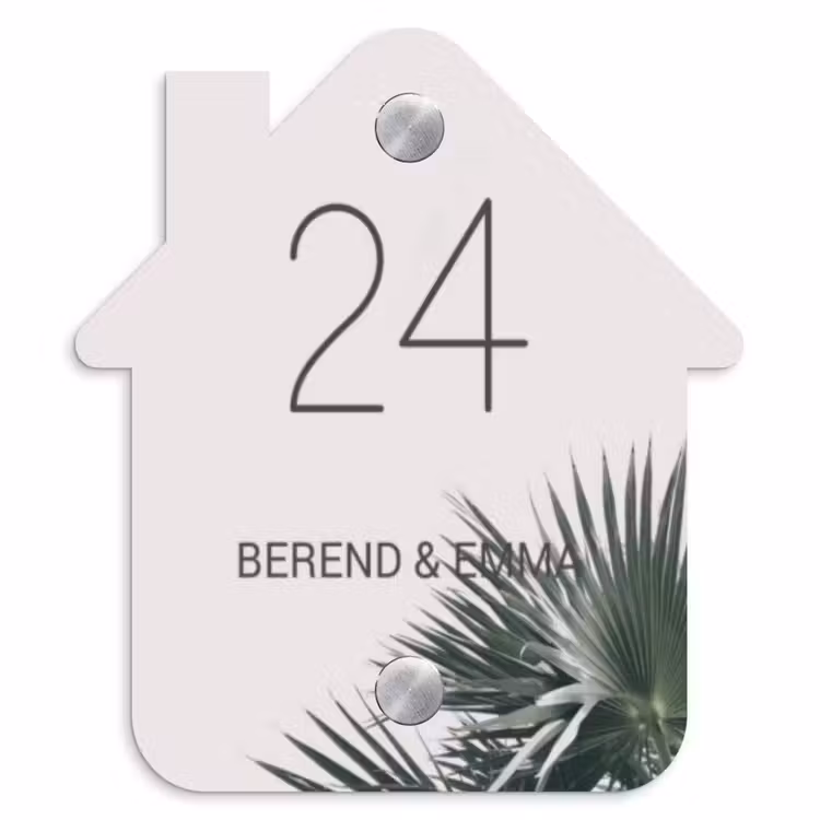 Lichtroze met palmblad - Klassiek Naambord Huisje klein -3d
