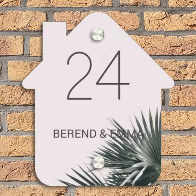 Lichtroze met palmblad - Klassiek Naambord Huisje klein -sfeer5