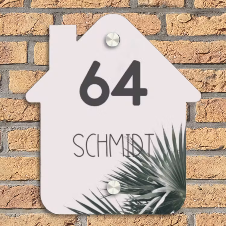 Lichtroze met palmblad - Modern Naambord Huisje klein -sfeer5