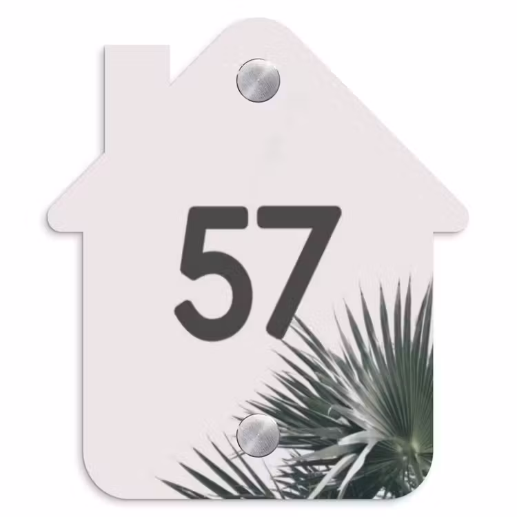 Lichtroze met palmblad - Traditioneel Naambord Huisje klein -3d