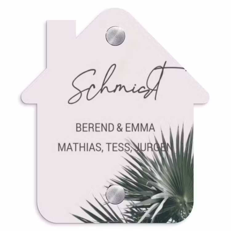 Lichtroze met palmblad - Sierlijk Naambord Huisje klein -3d