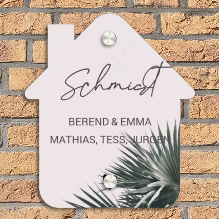 Lichtroze met palmblad - Sierlijk Naambord Huisje klein -sfeer5