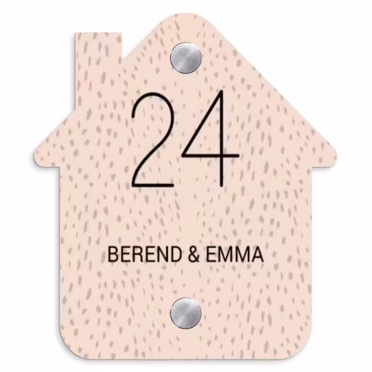 Lichtroze met stippen - Klassiek Naambord Huisje klein -3d