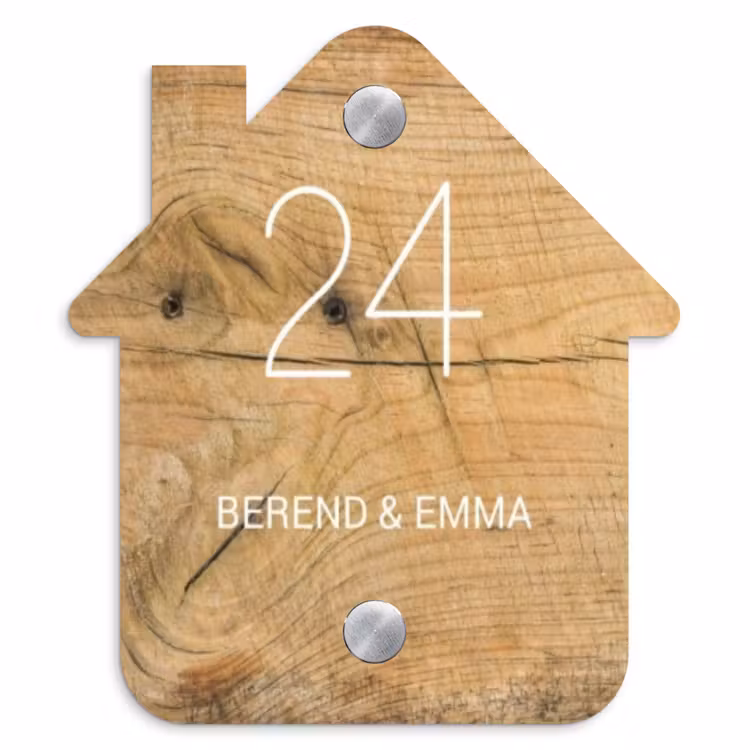 Hout - Klassiek Naambord Huisje klein -3d