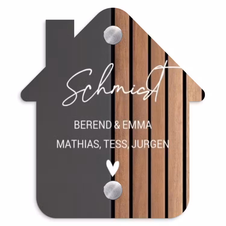 Hout en antraciet - Sierlijk Naambord Huisje klein -3d