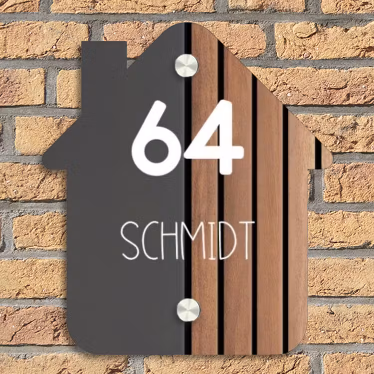 Hout en antraciet - Modern Naambord Huisje klein -sfeer5