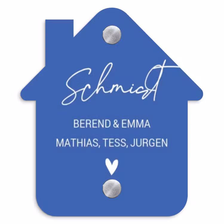 Kobaltblauw - Sierlijk Naambord Huisje klein -3d
