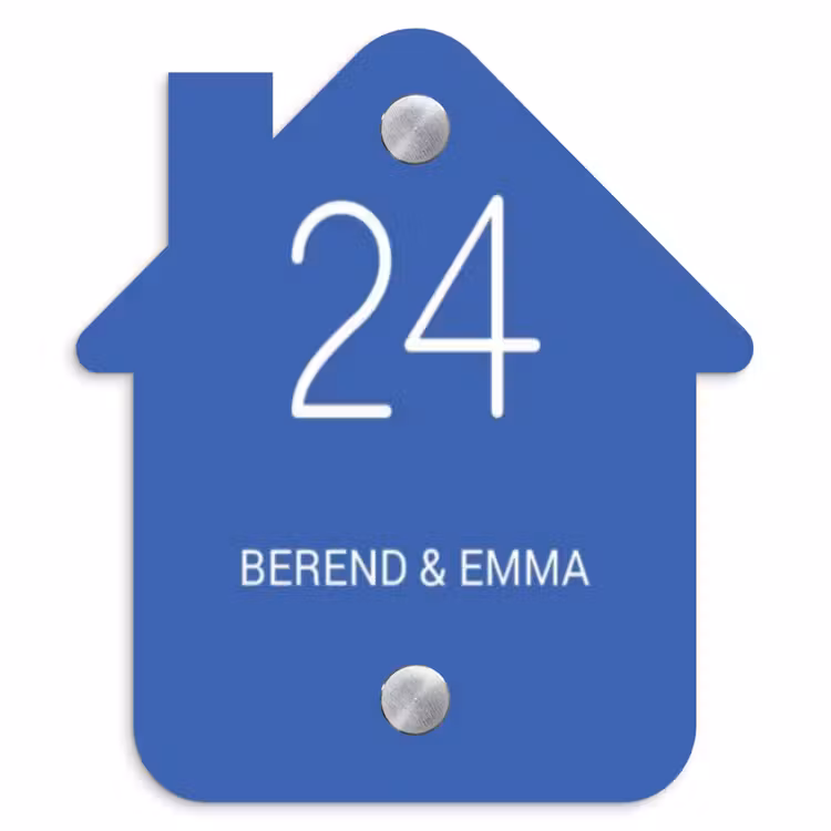 Kobaltblauw - Klassiek Naambord Huisje klein -3d