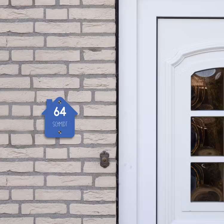 Kobaltblauw - Modern Naambord Huisje klein -sfeer1