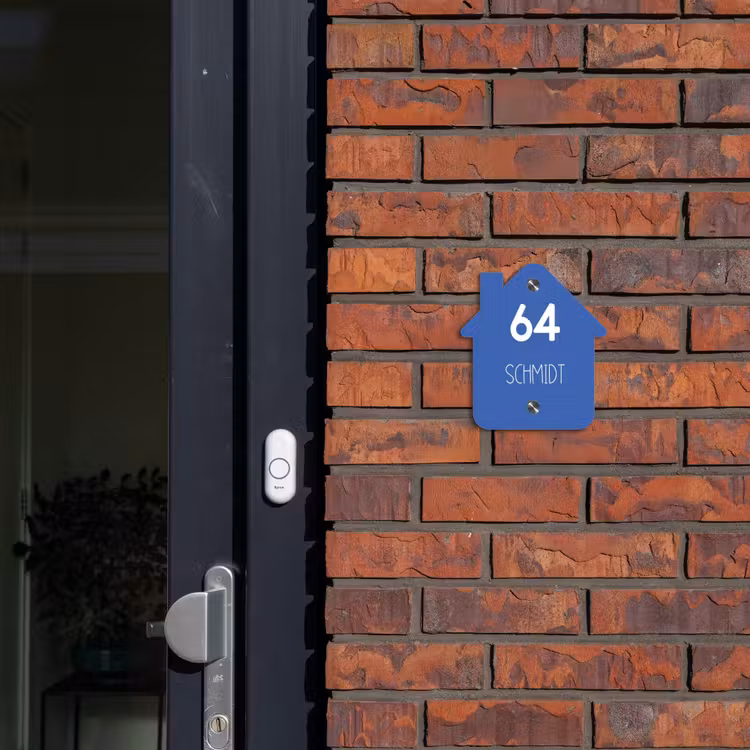 Kobaltblauw - Modern Naambord Huisje klein -sfeer2