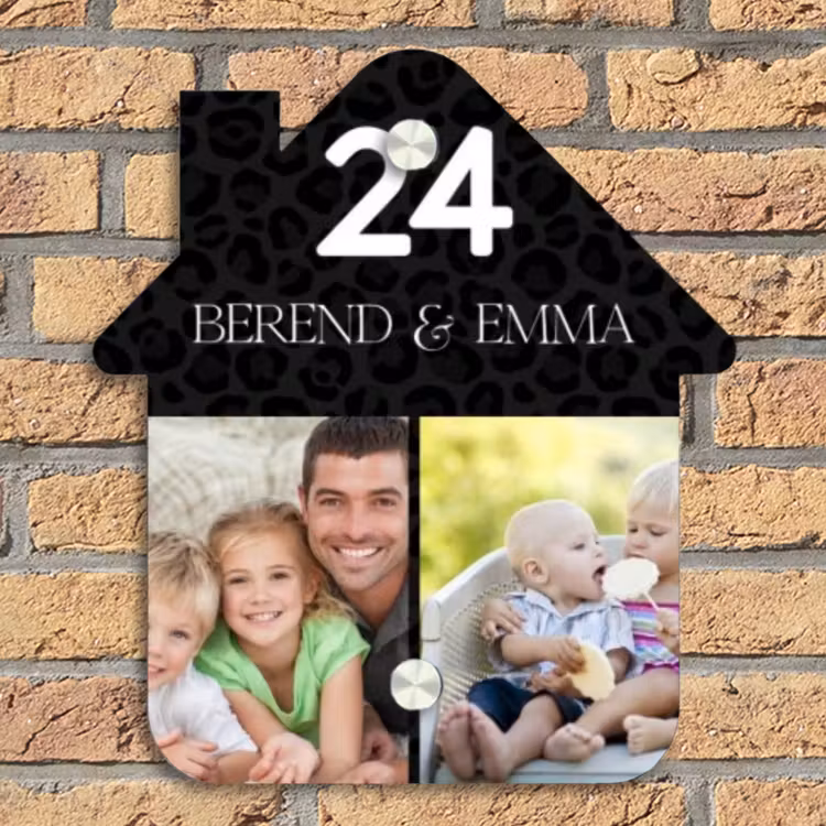 Luipaardprint met foto's - Klassiek Naambord Huisje klein -sfeer5
