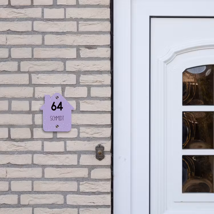 Paars met stippen - Modern Naambord Huisje klein -sfeer1