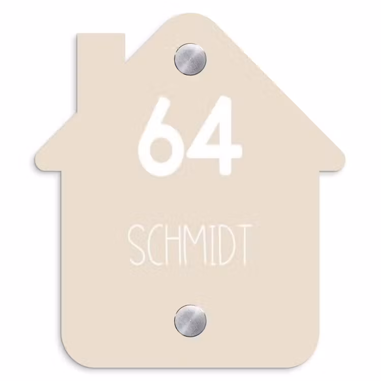 Effen - Beige - Modern Naambord Huisje klein -3d