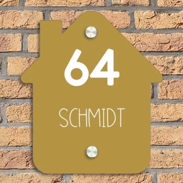Okergeel - Modern Naambord Huisje klein -sfeer5