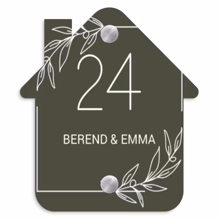 Olijfgroen - Klassiek Naambord Huisje klein -3d