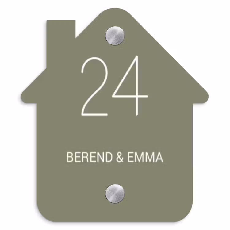 Olijfgroen - Klassiek Naambord Huisje klein -3d