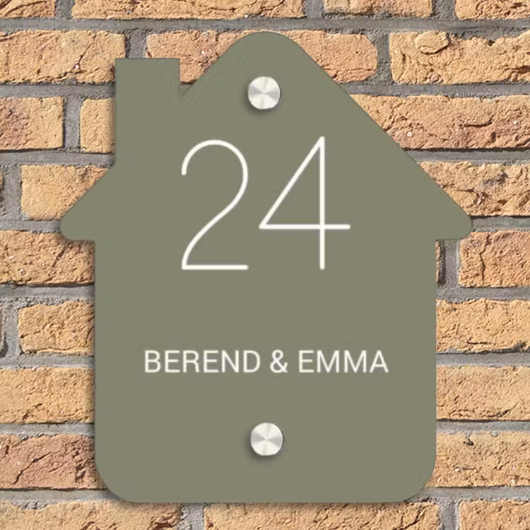 Olijfgroen - Klassiek Naambord Huisje klein -sfeer5