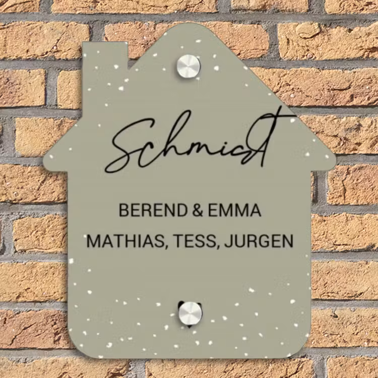 Olijfgroen met stippen - Sierlijk Naambord Huisje klein -sfeer5