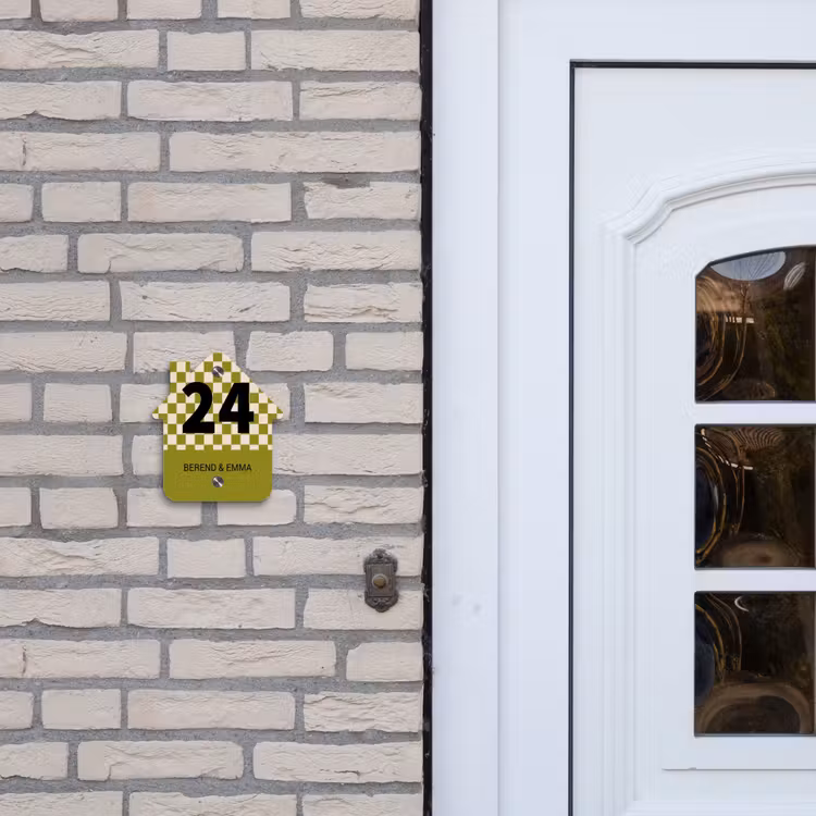 Olijfgroen - Blokjes - Klassiek Naambord Huisje klein -sfeer1