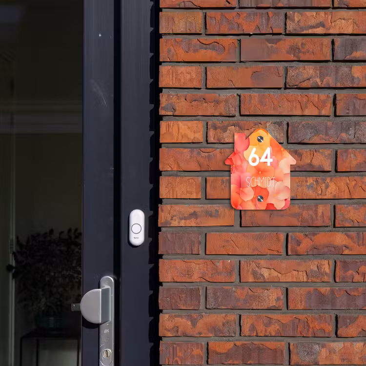 Oranje bloemenmix - Modern Naambord Huisje klein -sfeer2