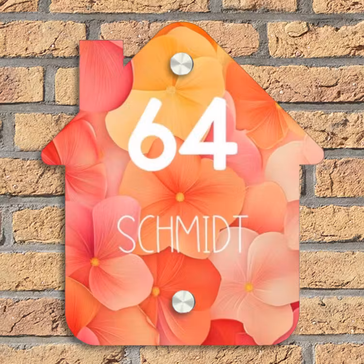 Oranje bloemenmix - Modern Naambord Huisje klein -sfeer5