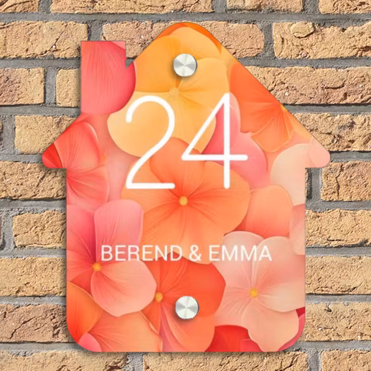 Oranje bloemenmix - Klassiek Naambord Huisje klein -sfeer5