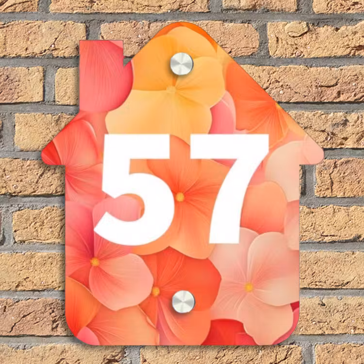 Oranje bloemenmix - Traditioneel Naambord Huisje klein -sfeer5