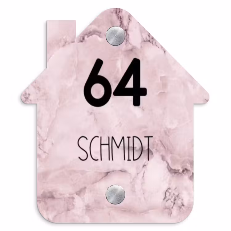 Roze marmer - Modern Naambord Huisje klein -3d