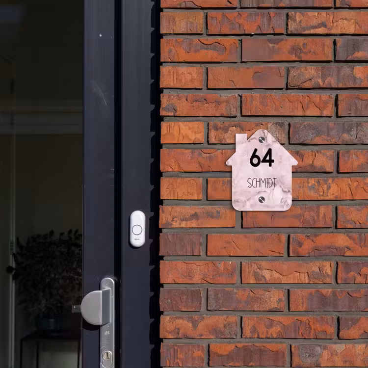 Roze marmer - Modern Naambord Huisje klein -sfeer2