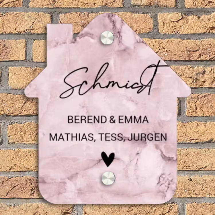 Roze marmer - Sierlijk Naambord Huisje klein -sfeer5