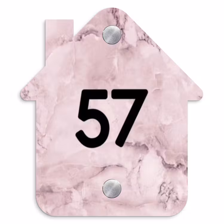 Roze marmer - Traditioneel Naambord Huisje klein -3d