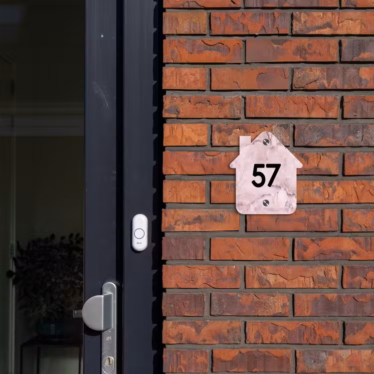 Roze marmer - Traditioneel Naambord Huisje klein -sfeer2