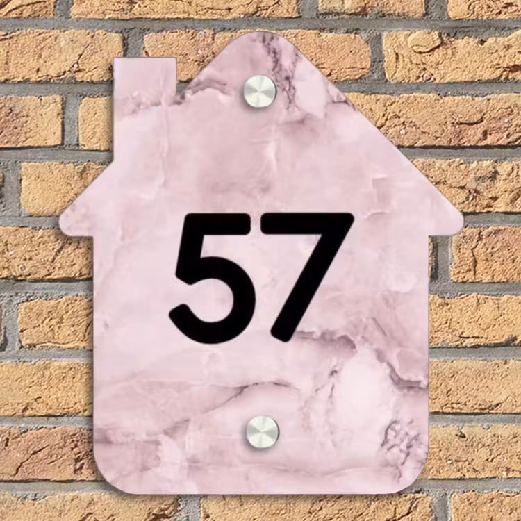 Roze marmer - Traditioneel Naambord Huisje klein -sfeer5