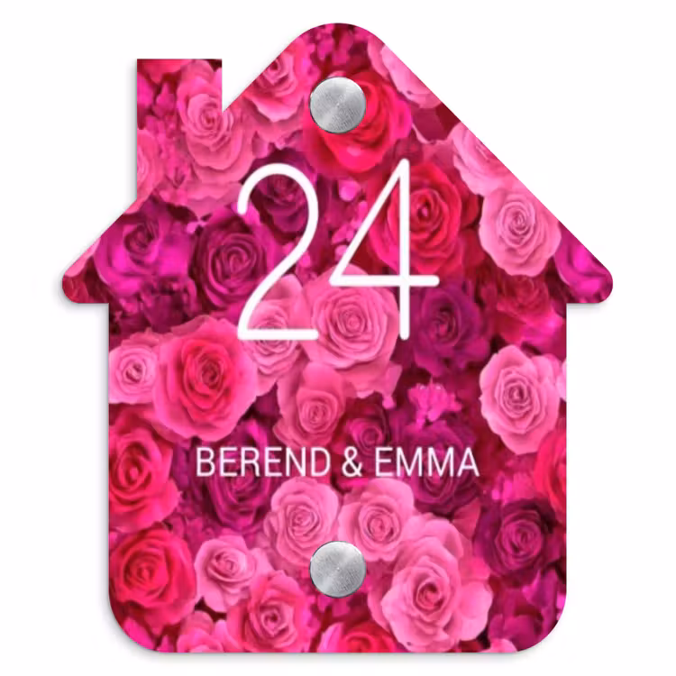 Roze rozen - Klassiek Naambord Huisje klein -3d