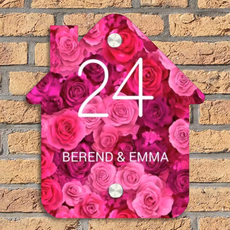 Roze rozen - Klassiek Naambord Huisje klein -sfeer5
