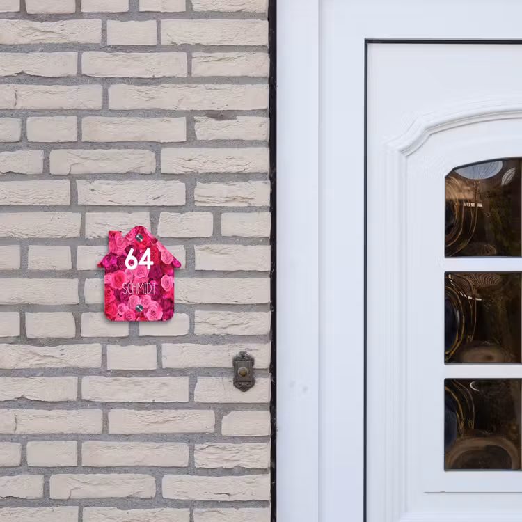 Roze rozen - Modern Naambord Huisje klein -sfeer1