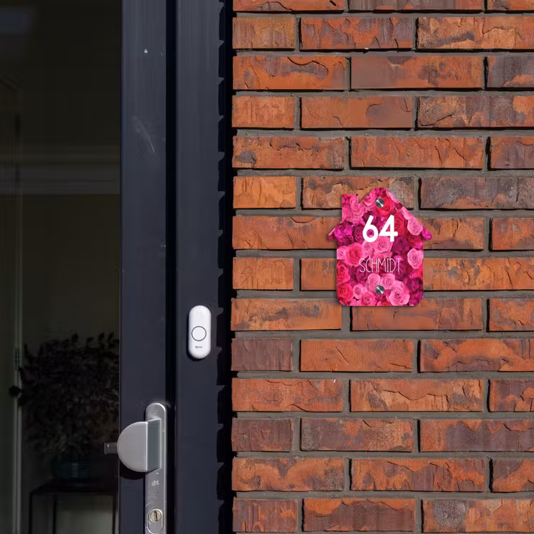 Roze rozen - Modern Naambord Huisje klein -sfeer2