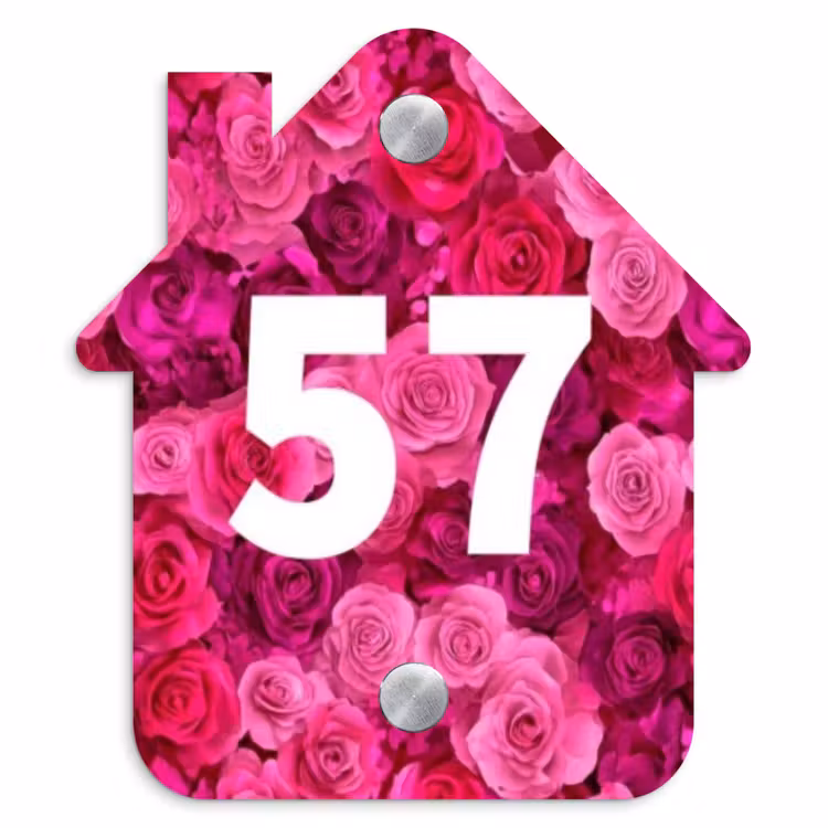 Roze rozen - Traditioneel Naambord Huisje klein -3d