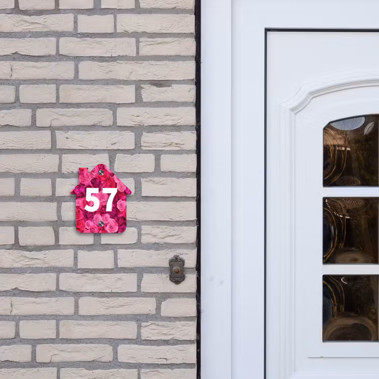 Roze rozen - Traditioneel Naambord Huisje klein -sfeer1