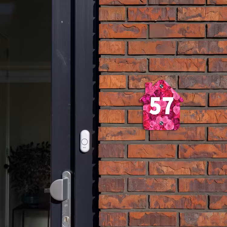 Roze rozen - Traditioneel Naambord Huisje klein -sfeer2