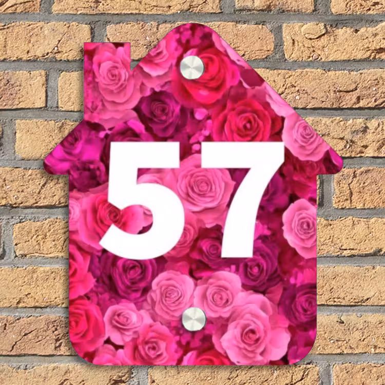 Roze rozen - Traditioneel Naambord Huisje klein -sfeer5