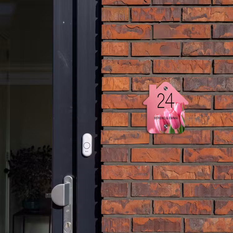 Roze tulpen - Klassiek Naambord Huisje klein -sfeer2