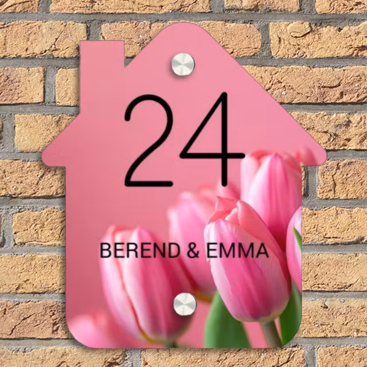 Roze tulpen - Klassiek Naambord Huisje klein -sfeer5