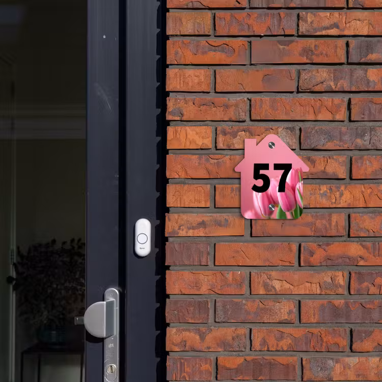 Roze tulpen - Traditioneel Naambord Huisje klein -sfeer2