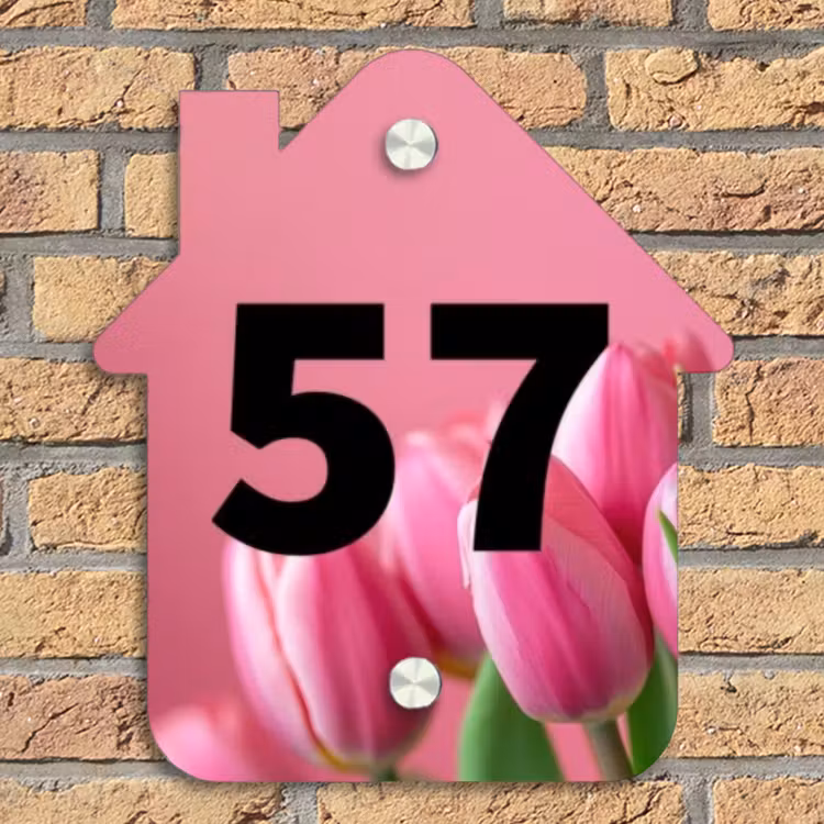 Roze tulpen - Traditioneel Naambord Huisje klein -sfeer5