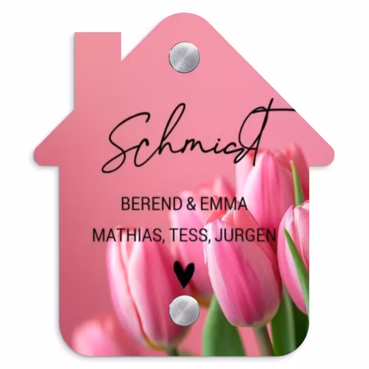 Roze tulpen - Sierlijk Naambord Huisje klein -3d