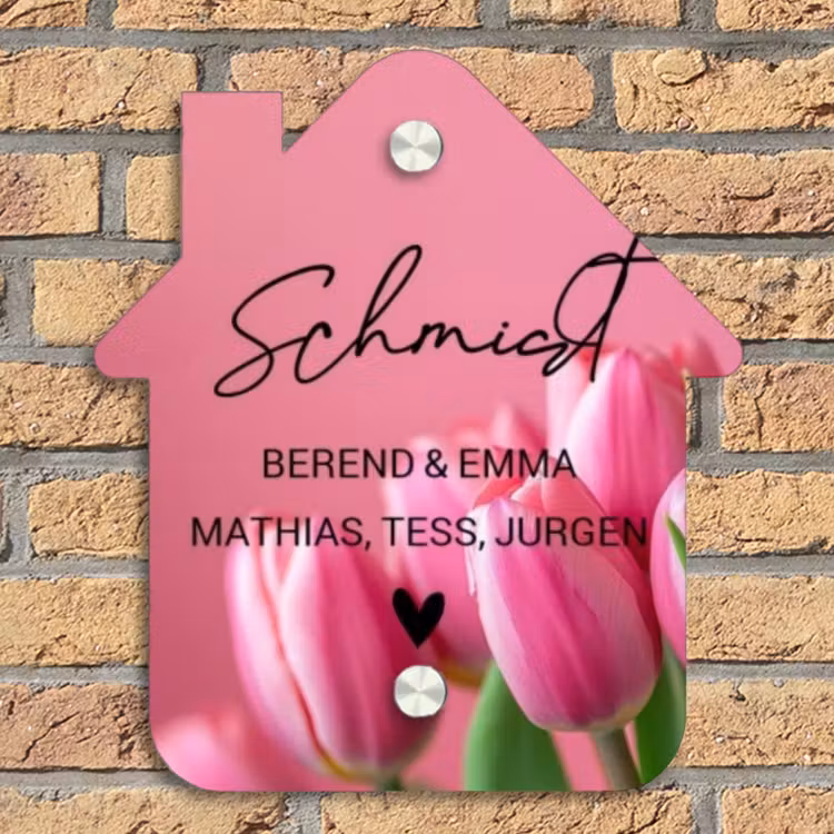 Roze tulpen - Sierlijk Naambord Huisje klein -sfeer5