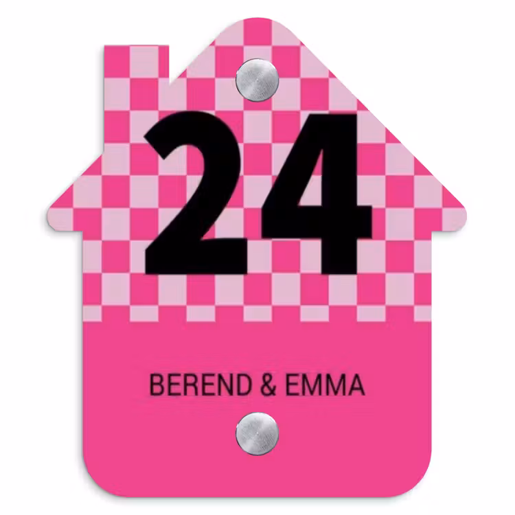 Roze - Blokjes - Klassiek Naambord Huisje klein -3d