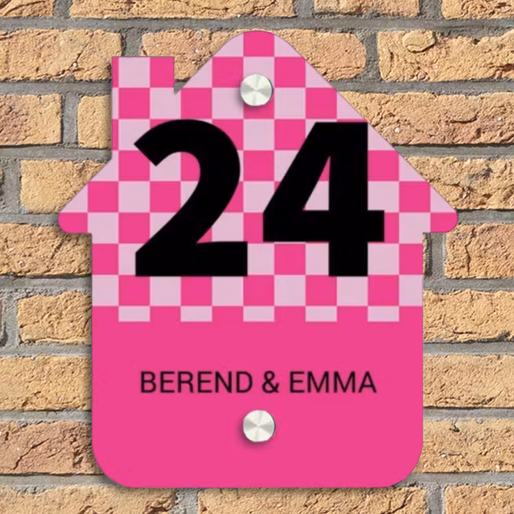 Roze - Blokjes - Klassiek Naambord Huisje klein -sfeer5
