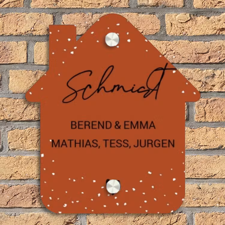 Roestbruin met stippen - Sierlijk Naambord Huisje klein -sfeer5